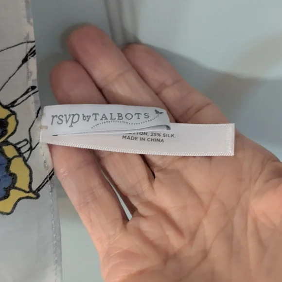 Talbots 75% Cotton and 25 % Silk Scarf with Floral and Butterfly Design - Picture 3 of 6